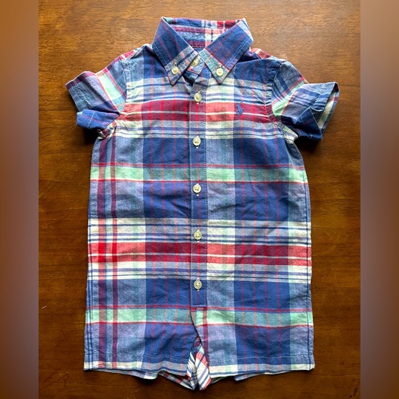 Ralph Lauren Plaid Button Up Baby Romper 3 Months - Picture 1 of 4